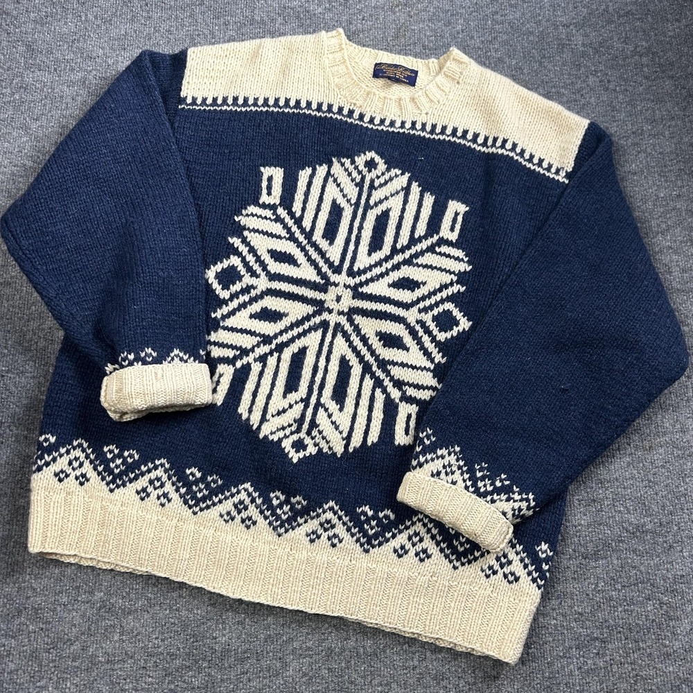 Brooks Brothers Sweater Mens XL Blue Wool Snowflake Fair Isle Chunky Knit